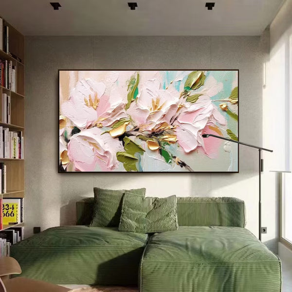 56in*28in Original 3D Flower Textured Wall Art Abstrat Pink Flowers Painting On Canvas Floral Calming Painting Wall Decor Living Room Spring Decor