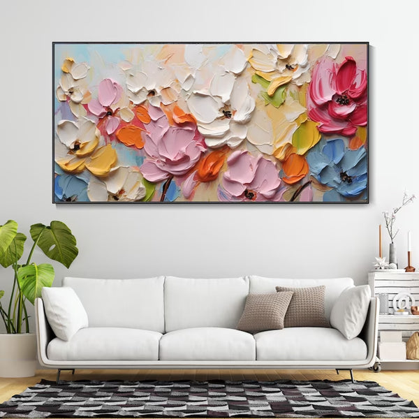 48*96in Glod Metal Frame Original Hand-Painted Colored Flower Oil Painting On Canvas Colorful 3D Wall Art Fantasy Floral Texture Canvas Art Abstrat Modern Painting