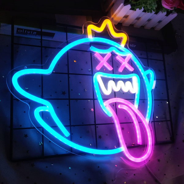 King Boo Neon Sign | Ghost Led Neon Light with Dimmable Switch  |Gaming Neon Sign for Kids Game Room | Birthday Halloween Decor Christmas Gift