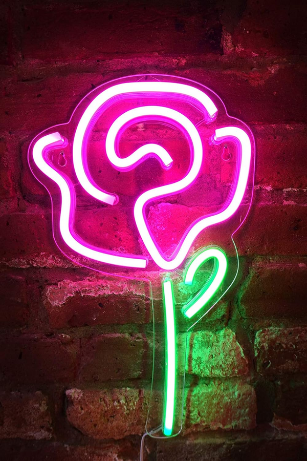 Pink Rose Flower With Green Stem Neon Sign,Bedroom Decorations,Party And Holiday Decor