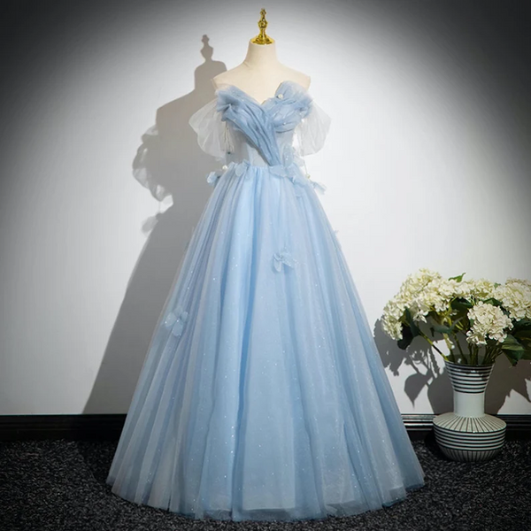 Bust 96cm  Waist 80cm  Weight 75kg Fantasy Blue Tulle Prom Dress, Strapless Blue Princess Prom Dress, Long Fairy Prom Gown, Evening Party Gown, Cocktail Custom Prom Dress