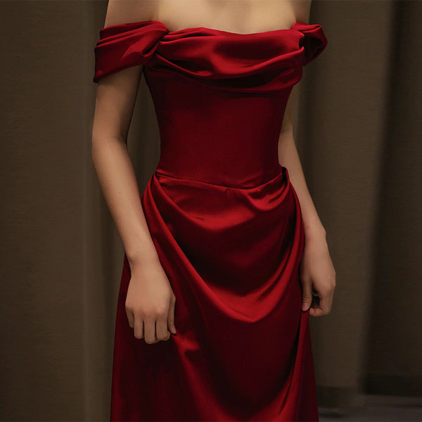 Women A-Line Dark Red Gown Dress