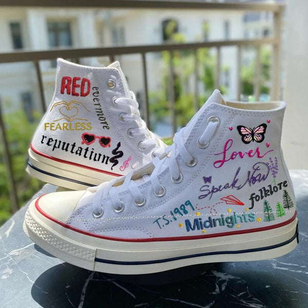 Custom Embroidered /Albums List Chuck Taylor 1970s/Embroidered Sneaker/Taylors Timeless With Pride Gift / High Tops