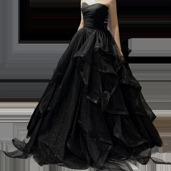 Women Black Strapless Prom Dress