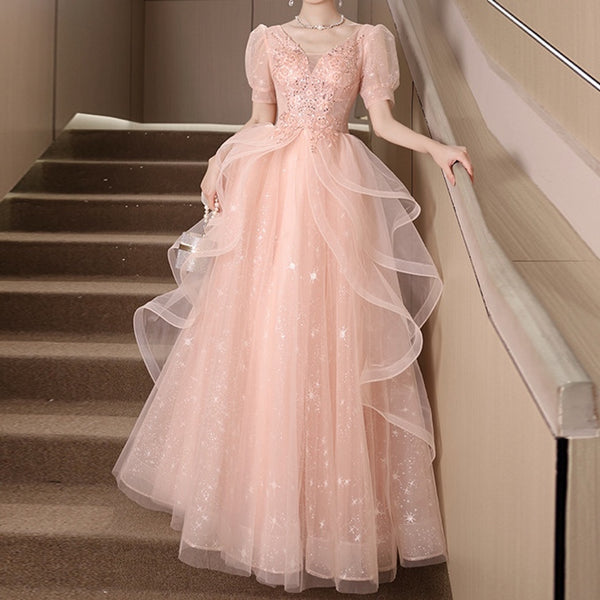 1 33 25 5'2" Fairy Pink Tulle Prom Dress,French Prom Dress,Lace Prom Gown,Tulle Dress,A Line Ball Gown,Evening Dress,Cocktail Dress,Long Dress