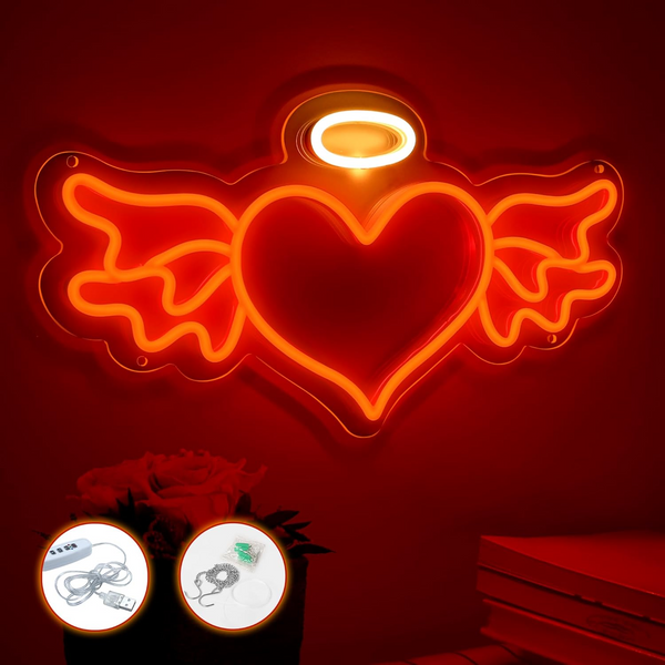 Flying Heart Neon Sign | LED Neon Light Sign for Wall Decor | Gifts for Birthday Wedding Party