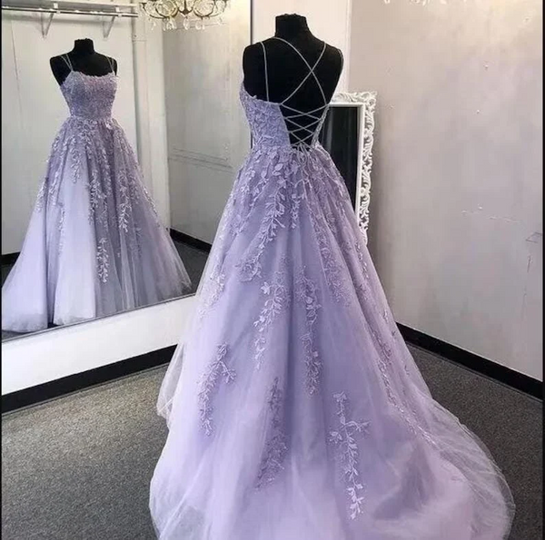 Purple Spaghetti Straps Sweetheart Tulle Prom Dress,Bridesmaid Dress,Formal Evening Dress,Elegant Party Dress,Evening Gowns,Wedding Dress