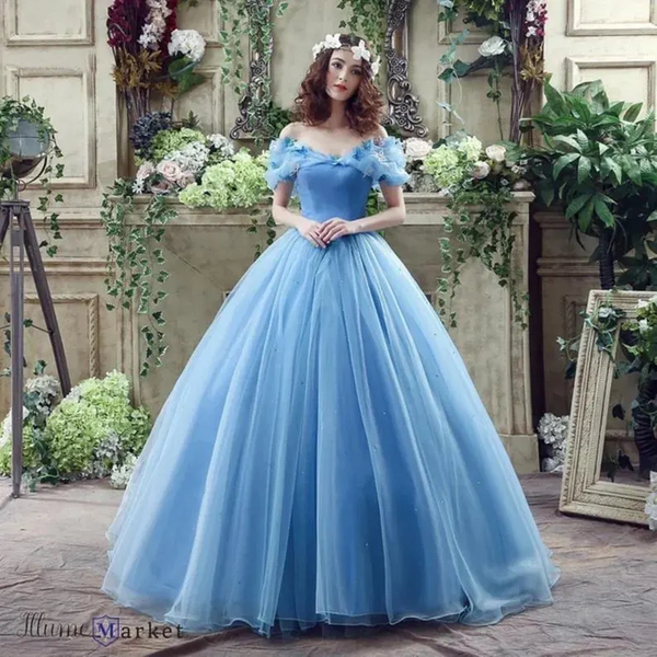 Bust: 31 1/2 inches Waist: 26 1/2 inches Height: 5’4 1/4 inches Blue Off Shoulder Princess Prom Dress,Fairy Prom Dress,Elegant Party Dress,Evening Gown,Long Prom Dress,Wedding Party Dress,Graduation Gowns