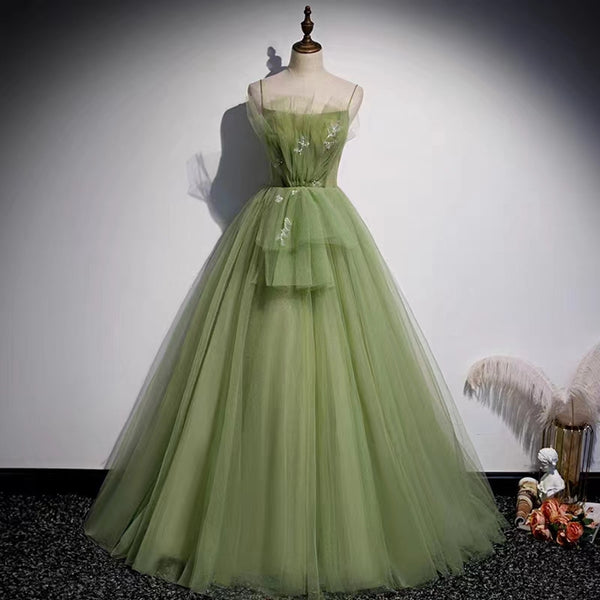 Bust: 38 inches, 97 cm  Waist: 35 inches, 92 cm  Height: 5'3'' Green Lace Slip Prom Dress, Green Tulle Formal Prom Dress, A line Fairy Prom Gown, Evening Ball Gown Dress, Bridesmaid Dress, Party Dress