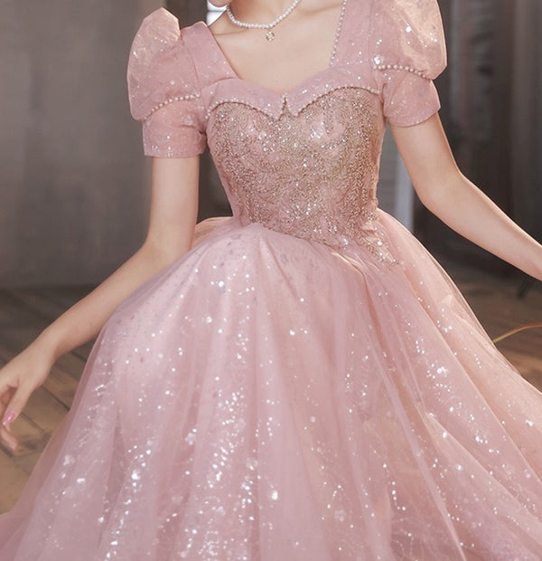 Breast 60cm  Taille 70cm height : 166 cm Pink Princess Tulle Prom Dress, A-Line Prom Gown, Elegant Evening Dress, Fairy Ball Gown, Party Dress, Tulle Corset Dress, Gifts for Her