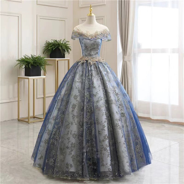 Bust: 31 inches, Waist: 25 inches, Weight: 102 pounds, Net height: 5”1, Shoe Height: 5”2  Glittery Blue Gown, Gold Embroidered Blue Tulle Prom Dress, A Line Dress, Formal Prom Dress, Long Fairy Prom Gown, Evening Party Ball Gown